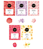 Shu-shu aroma / Oliver RIch Japan : Shu-shu aroma Flowers Collection is a new product sold online by the Japanese brand Oliver Rich.I created 5 patterns: Camelia, Sakura, Vanilla, Tulip and Magnolia, as well as label and box designs, and tri-fold brochure