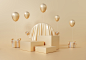 gold-podium-3d-background-with-balloon-gift-geometric-shapes-square-pedestal-empty-three-circle-wall-shape-gradient-from-small-large-stand-platform-composition-perfume-product-presentation