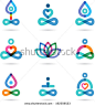 Collection of yoga, zen, meditation icons, colorful elements and symbols - stock vector