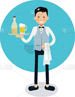 瓶子,男招待,快乐,青年人,无尾礼服,菜单,食品,餐馆,草图,绘制