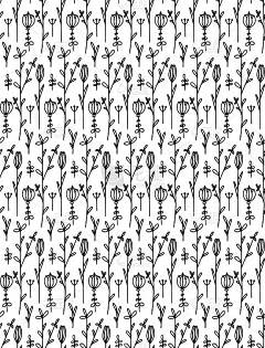 无缝模式与黑色轮廓涂鸦郁金香在白色的背景。春季花单色纹理。简单自然的壁纸