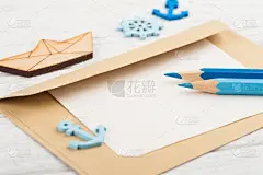 办公用品,蓝色,船,装饰物,贺卡,留白,边框,艺术,水平画幅,消息