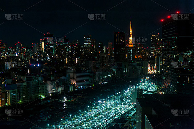 航空摄影，俯瞰东京的城市景观，日本东京夜景，日本，未来主义站，