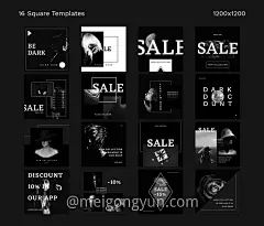 黑暗简约经典的社交媒体版式PSD模版素材 Social Media pack - Dark :  