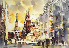 流动的水彩描绘异国的街景
作者：Olga Litvinenko ​
#艺术范##手帐素材插画手绘# ​​​​