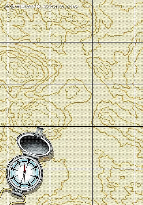 手绘地图和指南针背景素材|底纹|地理|地...