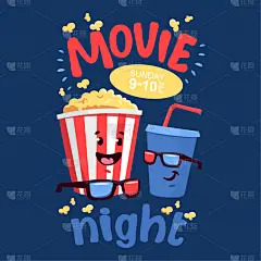 绘画插图,爆米花,苏打,平坦的,卡通,电影,传媒,传单,果汁,快餐店