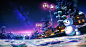 General 2000x1101 sky stars landscape night trees building city clouds snow snowmen winter