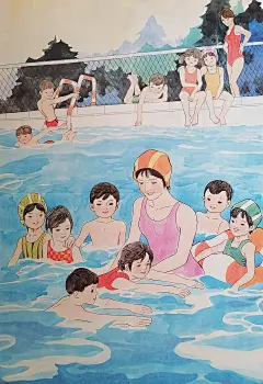 《学游泳》六年制小学语文挂图 绘制 高燕 
