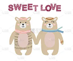 可爱的,熊,童年,一对,斯堪的纳维亚人,华丽的,现代,动物,装饰物,爱