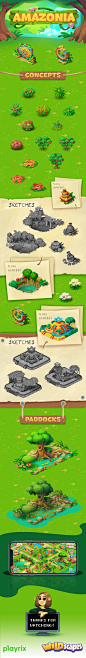 Wildscapes (Playrix) - Amazonia : My 2D graphics for project by Playrix - "Wildscapes". All isometric game buildings are hand-drawn in Photoshop without 3D. This is graphics for the 5th areal of the game - Amazonia.