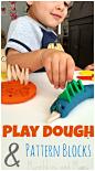 Pattern Blocks and Play Dough. Love this idea for a preschool center!