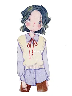 插画师NANA画了个画水彩手绘作品欣赏 少女穿搭