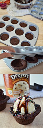 How to bake brownie/cookie bowls & how to "frost" cupcakes using softened ice cream (hint: use a piping bag :)