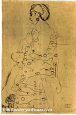裹身女人与其脚边的裸女 - Thick dressed woman and female nude at her feet