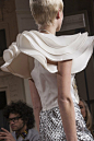 Sculptural Elegance - dress with layered & ruffled 3D sleeves; wearable art // Oscar Carvallo Haute Couture