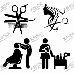 剪发图标 【酷图网】剪发,理发,图标,剪刀,小黑人,梳子,直发器,女性长发头像,