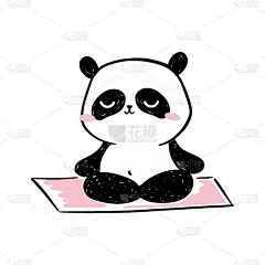 小熊猫插图。可爱的手绘熊猫在瑜伽垫上沉思。矢量卡通绘图