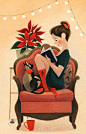 Genevieve Godbout illustration siamese cat book reader libraire