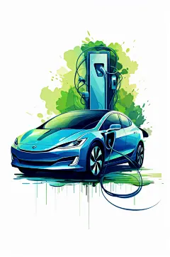 AI数字艺术新能源汽车绿色环保插画