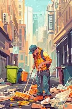 AI数字艺术劳动节清洁工环卫工人插画