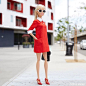 Mod inspired in round sunnies and a red shift dress.: 