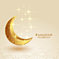 Ramadan kareem golden crescent moon sparkling greeting Free Vector