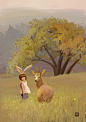 #女孩和鹿#-咖啡色_插画_涂鸦王国插画