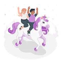 幼儿骑独角兽插画