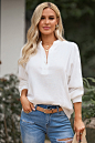 Button Puff Sleeve Blouse
