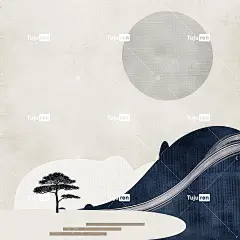 禅宗花园的极简主义壁画，优雅的景观海报