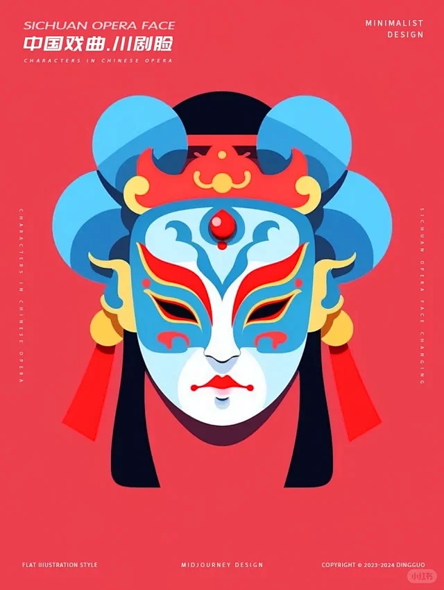 东方戏曲-国粹川剧脸谱③极简扁平风文创插画-花瓣网