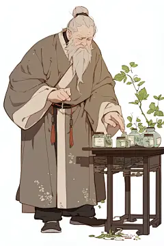 老中医诊疗水墨风人物插画