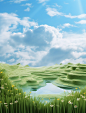 3d grass landscape background picture, in the style of li wei, light brown and light azure, nature-based patterns, sky-blue and green, landscape-focused, naturalistic motifs