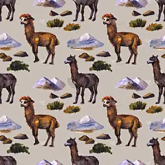 水彩羊驼野生羊驼无缝图案。喇嘛是南美的象征。可爱快乐的羊驼手绘插画创意绘画背景