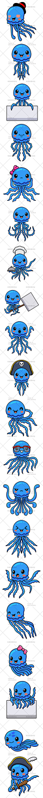 可爱卡通海洋生物动物水母海葵海蜇ip形象logo标志设计AI矢量素材-淘宝网