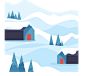 冬季插图卡通手绘 冬天背景雪天 风景积雪的枝丫梅花树房子波浪线雪地 cdr