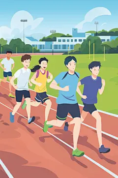 AI数字艺术扁平风校园运动会人物插画