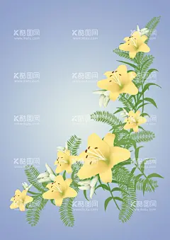 百合花  - 源文件下载【酷图网】百合,花卉,盛开的百合,黄色百合,绘画,画画,手绘,卡通,插画,商业,素材,海报,包装壁纸,元素,设计,创意,背景,活动,