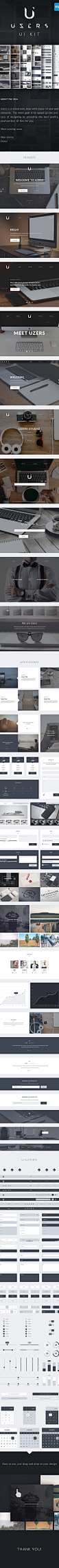 Uzers UI Kit : This is our first product on the Creative Market so we hope you will love it! We spend couple of weeks to give you guys very classy, pixel-perfect, huge pack of web and user interface elements to help you building websites or other stuff fa