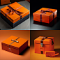 猪蹄礼盒包装，设计简约，高端大气，爱马仕橙色，包装设计
