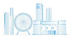 中山城市地标建筑群矢量插画