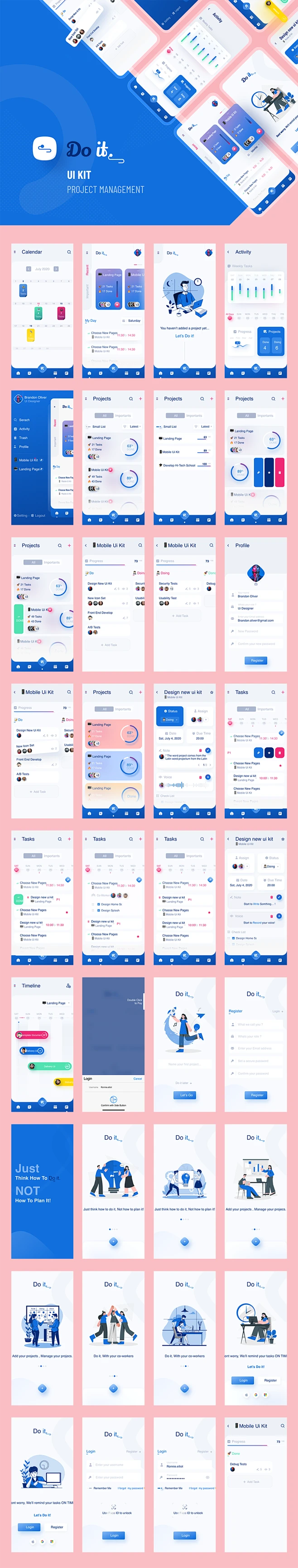 #APP模板# 精致项目管理待办任务状态完成度矢量图app ui源文件 xd模板-花瓣网