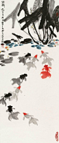 Wu Zuoren(吴作人) ,    1984年作 池趣。 对于五千年的中华文化，他清醒地看到两次美术发展的高峰。通过对敦煌艺术的考察研究，他认为“冲激澎湃，犷放腾动，风逐电驰，凡所有隋以前的壁画，都充分地表现着这种中国古代民族的雄猛的生命力”结合对汉代石刻的研究，可以肯定当时中国文化早已东至于海，西渡大漠。我们的高贵、雄强、勇猛、奋进的民族性，很具体的在艺术上流露着。  中国艺术这个时期古拙狂放的作风一直发展到汉代，出现中国艺术史上的一个高潮。