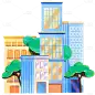 水彩-劳动节建筑元素贴纸-高楼大厦