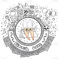 超级牙齿与可爱的手绘矢量插图