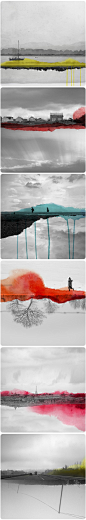 "Miroir" series {mirrored photographs & watercolor paint} by Fabienne Rivory <3