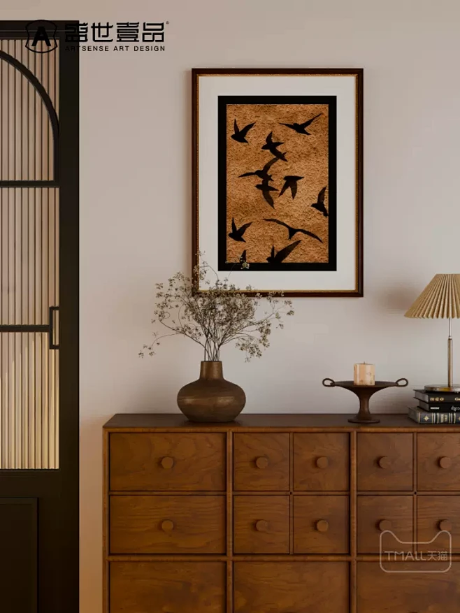 实木挂画法式复古中古高级感入户玄关装饰画过道走廊客厅餐厅斗柜-tmall.com天猫-花瓣网