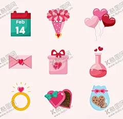 浪漫情人节元素 【酷图网】情人节元素,爱情,七夕,情侣,信封,浪漫礼物,图标,ai矢量图,高清图片,卡通,手绘