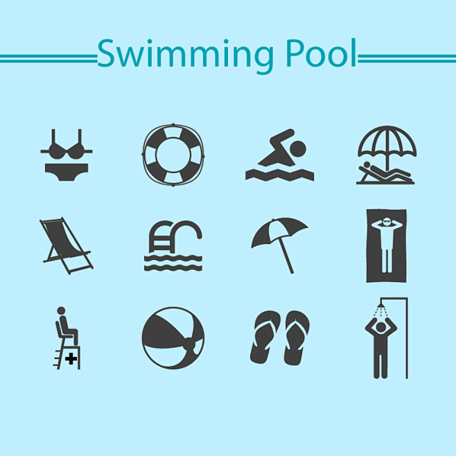 12款游泳馆图标矢量素材，素材格式：AI...